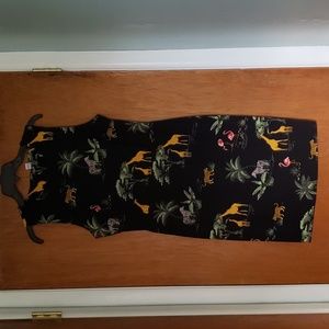 Old Navy Dress Womens Medium Sleeveless trees animals giraffes zebras flamingos